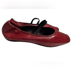 Tory Burch Red Leather Square Toe Mary Jane Ballet Flats Size 7.5 NWOB
